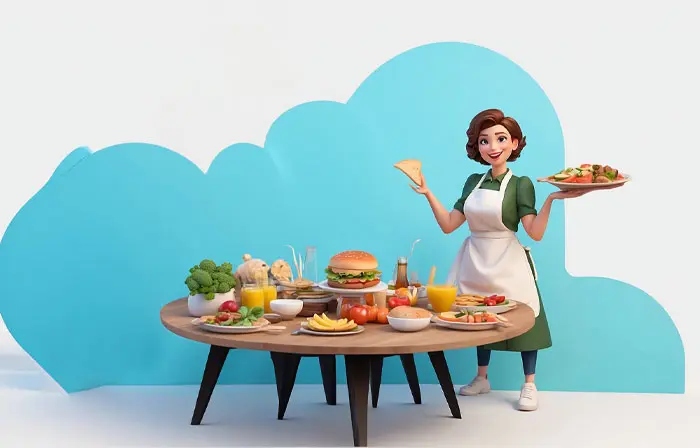 Woman Setting the Table with Food 3D Character Illustration